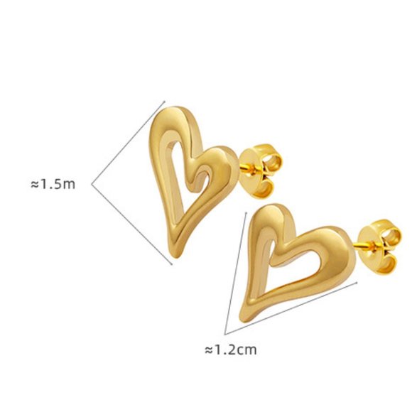 Heart Shaped Stud Earrings 18K Gold Plating Stainless Steel - Picture 9 of 11